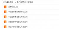 2014年中國(guó)電力行業(yè)十大電力信息化公司排名