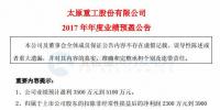 太原重工預(yù)計(jì)2017年業(yè)績盈利3500 萬元到 5100 萬元