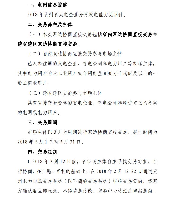 貴州2018年3月雙邊協(xié)商直接交易展開(kāi)