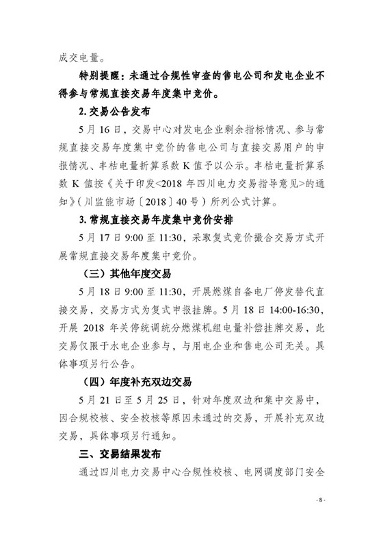 四川2018年度電力直接交易1號公告：風(fēng)電、光伏、部分水電企業(yè)可參與直接交易