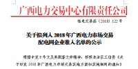 廣西公示擬列入2018年廣西電力市場交易配電網(wǎng)企業(yè)準(zhǔn)入名單的1家企業(yè)