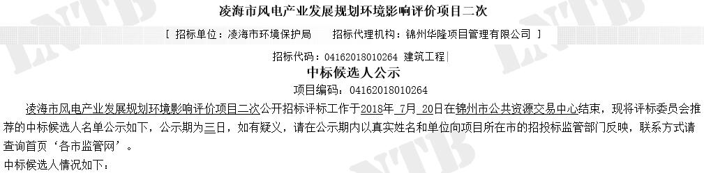 遼寧凌海市風(fēng)電產(chǎn)業(yè)發(fā)展規(guī)劃環(huán)境影響評價項(xiàng)目二次公示