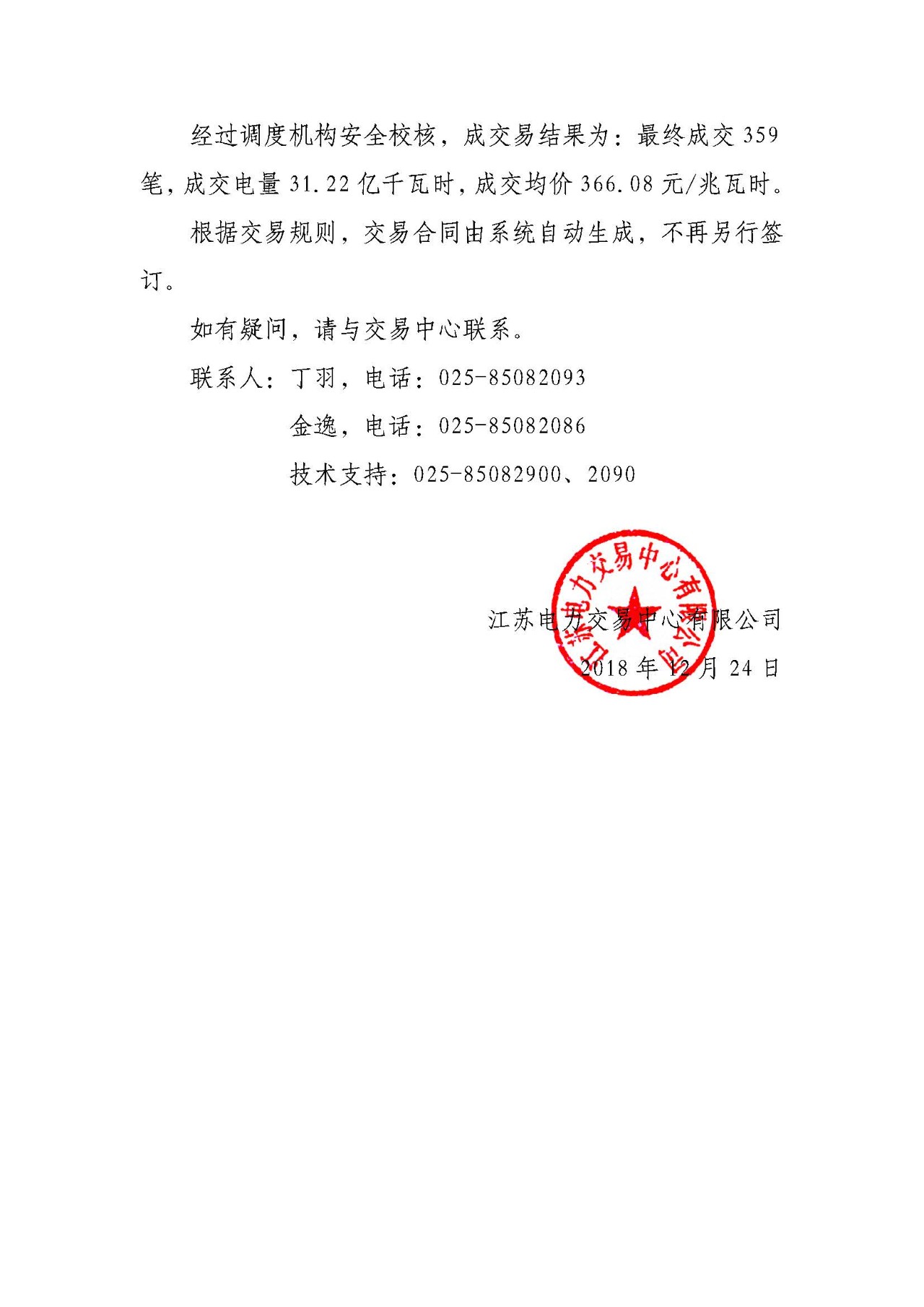 江蘇12月電力市場月內(nèi)交易情況