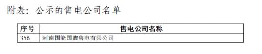河南公示北京推送的河南國(guó)能?chē)?guó)鑫售電有限公司