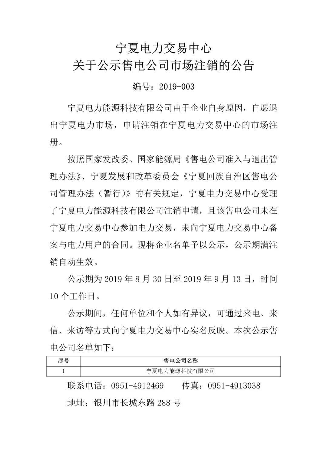 退市！寧夏1家售電公司擬退出寧夏電力市場