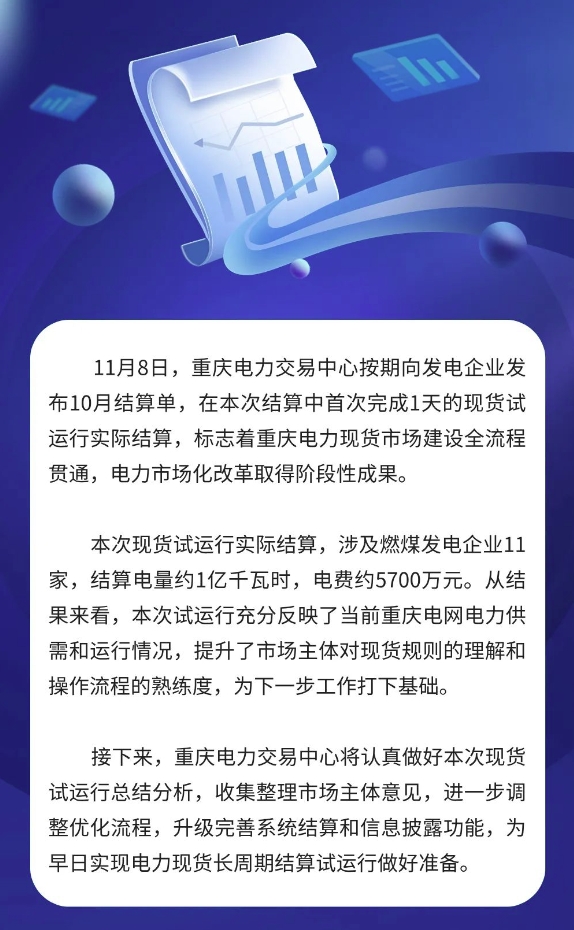 重慶電力現(xiàn)貨市場首次短周期試運(yùn)行完成發(fā)電側(cè)實(shí)際結(jié)算